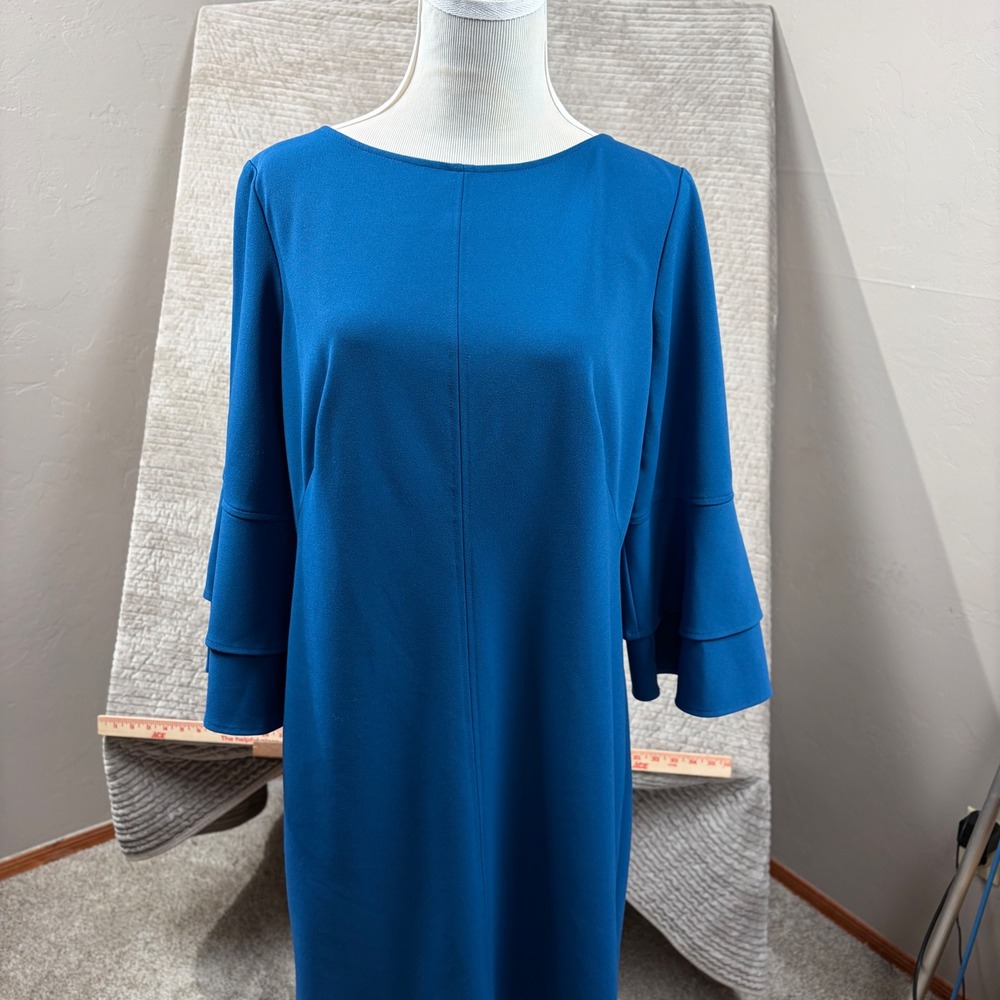 Lauren Ralph Lauren‎ Royal Blue Tiered Bell Sleeve Sheath Dress Size 14 Crepe
